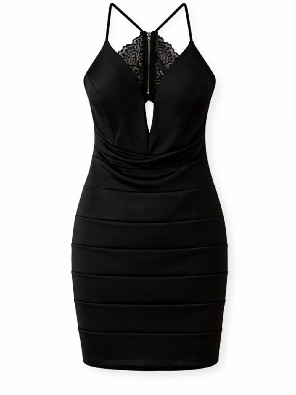 Black Y2K Le Château Strappy Lace Back Bodycon Cocktail Dress XL